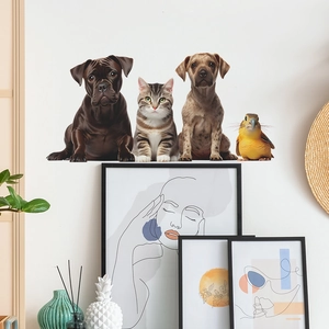 Set of 4 realistic 3D wall stickers featuring cats, dogs, and birds for home decor