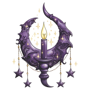 Gothic moon pendant wall sticker with purple candle and stars for home decoration