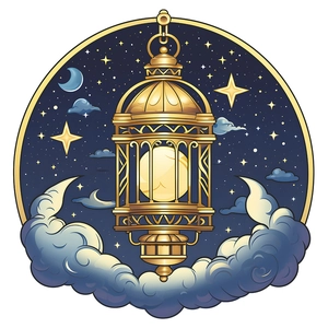 Starry moon and golden lantern wall sticker for Ramadan home decoration style