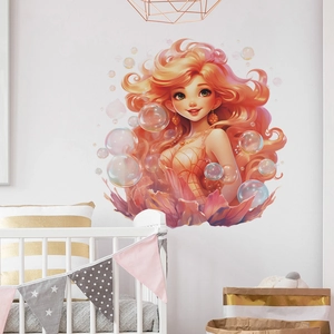 Cartoon Mermaid Princess Wall Stickers For Kids Bedroom Nursery PVC Dreamy Mermaid With Bubbles Decorative Wall Decals Home Decor
