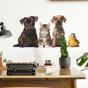 Cute Cartoon Cat Dog Bird Wall Sticker Realistic Animal PVC Door Decal For Bedroom Living Room Home Aesthetic Decoration