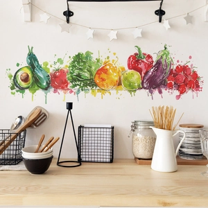 Creative watercolor fruit and vegetable wall stickers for kitchen and dining room decor
