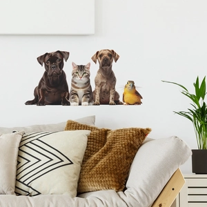 Cute cartoon cat and dog PVC wall stickers for living room home wall decoration