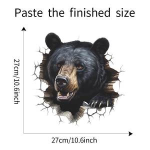 Detailed view of 3D black bear wall decal showing realistic fur texture and broken wall effect