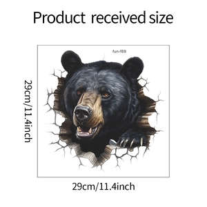 Detail view of 3D black bear wall sticker with dimensions showing 29cm by 29cm size