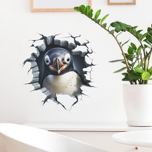 3D hole-effect penguin wall sticker for creative home and children's room decoration