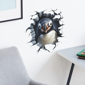 3D creative penguin breaking wall sticker for modern living room home decor