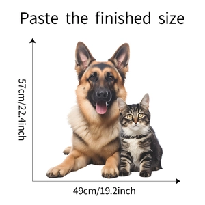 Detailed dimensions of cat and dog wall stickers showing height 57cm and width 49cm