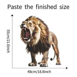 Detail view of 3D roaring lion wall sticker showing dimensions 48cm by 55cm