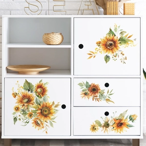 Self-adhesive watercolor sunflower wall stickers for bedroom furniture decoration