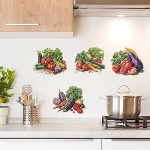 Pegatinas de pared de verduras en acuarela con tomate y berenjena para cocina