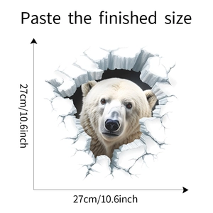 Detailed dimension guide showing 3D polar bear wall sticker measuring 27cm by 27cm