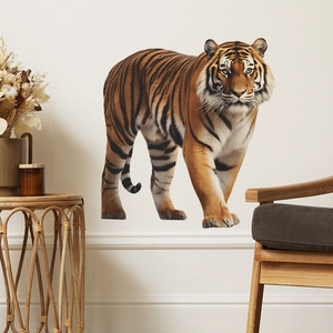 Realistic 3D tiger wall sticker for living room decor with high-quality artistic texture