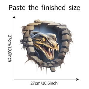 Plan détaillé des dimensions du sticker mural 3D serpent sortant d'un mur brisé