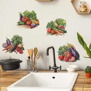 Vinilos decorativos de vegetales en acuarela con tomate y berenjena para cocina moderna