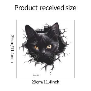 3D cartoon black cat wall sticker measuring 29cm x 29cm for home wall decor