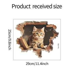 3D breaking wall cat sticker product dimensions showing 29cm width and 25cm height specs