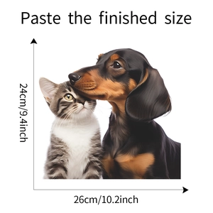 Detail view showing finished size of cute cat and dog wall stickers for home decor