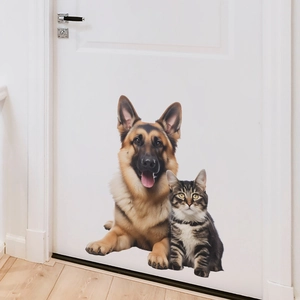 3D realistic cat and German Shepherd wall decals for home decor on a white door