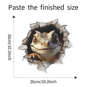 3D realistic lizard wall sticker dimension guide 26x26cm with cracked wall effect