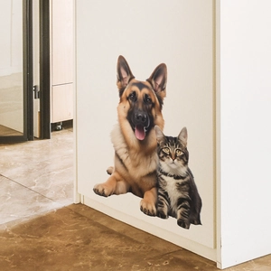 3D cute cat and German Shepherd dog wall sticker for home bedroom living room decor