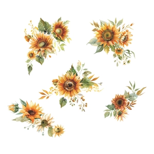 Watercolor sunflower wall stickers for bedroom decor featuring hand-painted floral art