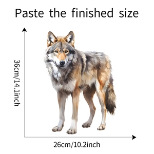 Detailed realistic wolf window cling decal with exact 36cm by 26cm dimensions
