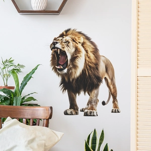 Realistic 3D roaring lion wall sticker for living room bedroom background decor