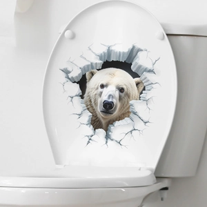 3D realistic polar bear wall sticker with cracked wall effect for bathroom toilet decoration