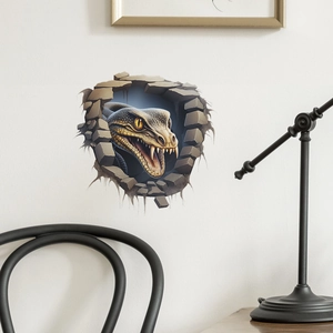 Sticker mural 3D réaliste tête de serpent effet mur brisé pour décoration de salon créatif