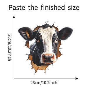 Detail of 3D cow head glass window sticker with dimensions 26cm by 10.2inch