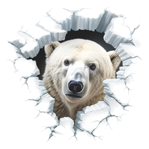 3D realistic polar bear wall sticker with cracked hole effect for home bathroom decoration