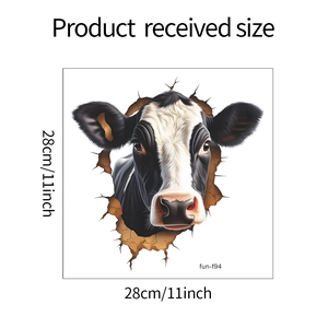 3D cow head static cling window sticker showing realistic broken wall effect size 28x28cm