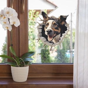 3D realistic Border Collie static window sticker with creative broken glass visual effect