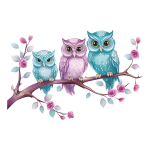 Wandtattoo Eulen auf Ast für Kinderzimmer und Babyzimmer Wanddekoration Set