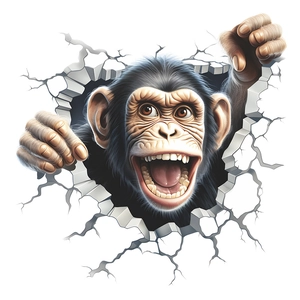 3D-Wandaufkleber mit realistischem Gorilla, der durch die weiße Wandfläche bricht
