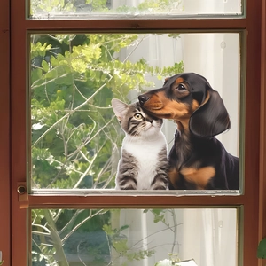 3D realistic cartoon dog and cat window stickers for home glass decoration