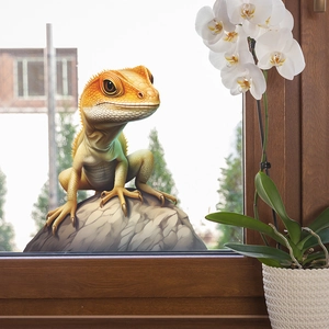 Lifelike 3D bearded dragon glass window sticker for home decor with static cling feature
