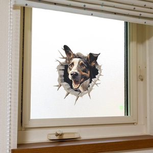 3D border collie window sticker with creative broken wall effect for home decoration