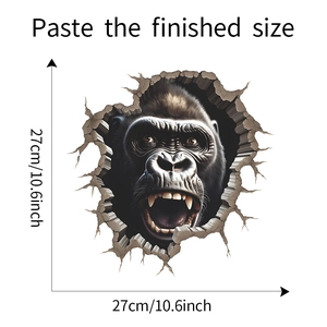 3D Gorilla Wandaufkleber mit Mauerdurchbruch-Effekt, Detailansicht in 27x27 cm Größe