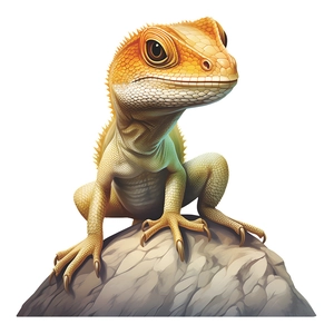 3D realistic orange bearded dragon lizard wall sticker on rock for home window decor