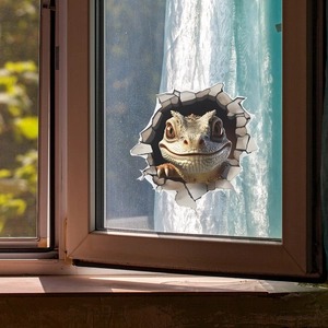 3D realistic lizard glass window sticker with broken hole effect and creative lizard design