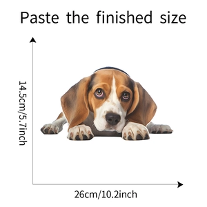 Peeking Beagle window sticker product dimensions showing 26cm width and 14.5cm height