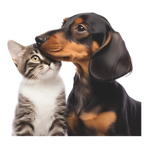 Cute cartoon static window stickers featuring lovely grey cat and dachshund dog characters