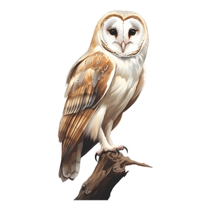 Realistic Barn Owl window sticker decal on a wooden branch for home wall decor