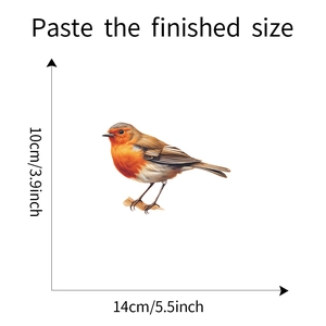 Detail view of bird window sticker with dimensions 10x14cm showing robin on a branch