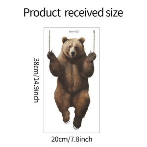 Detailed size chart of cute brown bear window sticker with measurements 38cm x 20cm