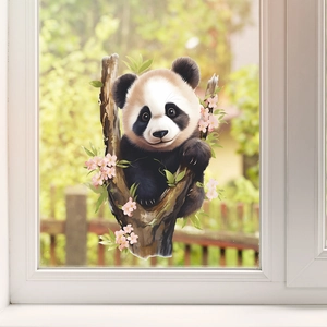 Sticker de fenêtre panda mignon sur branche fleurie pour décoration et style de vitre