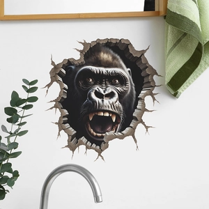 3D Wandsticker mit brüllendem Gorilla Durchbruch-Effekt für die Badezimmerdekoration