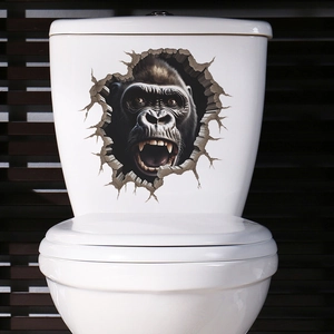 Detailansicht des 3D-Gorilla-Wandaufklebers mit realistischem Mauerdurchbruch-Effekt